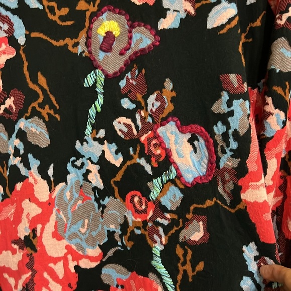 INC FLORAL OPEN LONG SWEATER DUSTER SIZE MEDIUM Fringes Embroidered - Picture 8 of 10